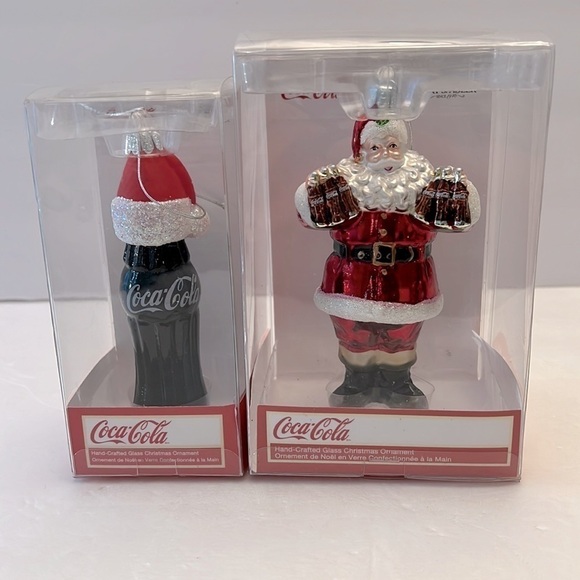 Kurt S Adler Coca Cooa Christmas Ornaments Santa and Coke Bottle 2009 2010 - Picture 1 of 12
